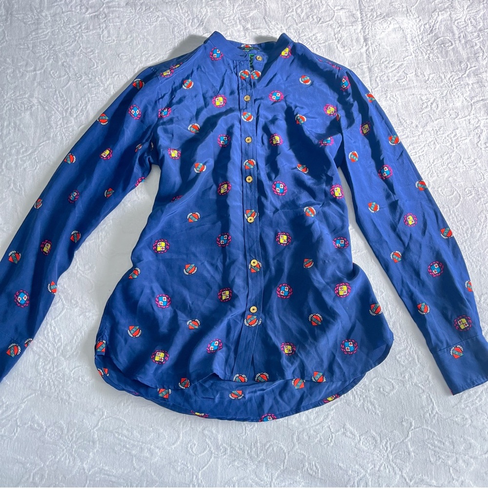 C. Wonder Navy Silk Button Up Top